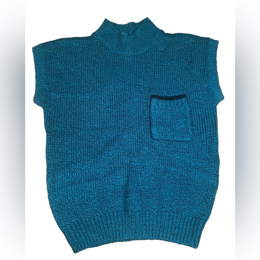 Vintage 80’s Liz Thomas pocketed short sleeve sweater vest acrylic soft Medium